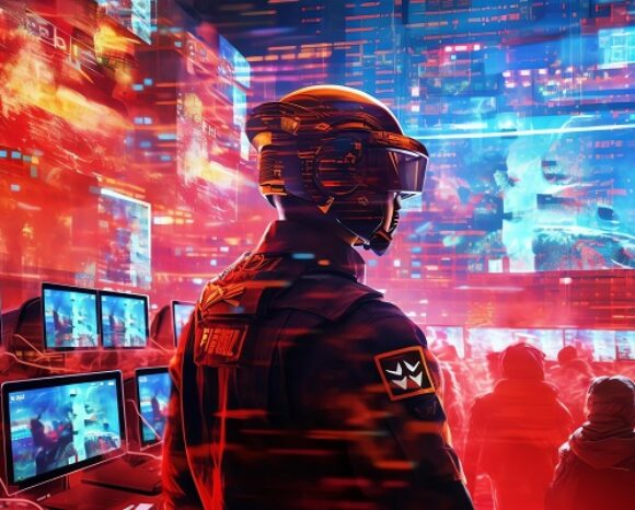 The depiction of cyber warfare background. generative AI