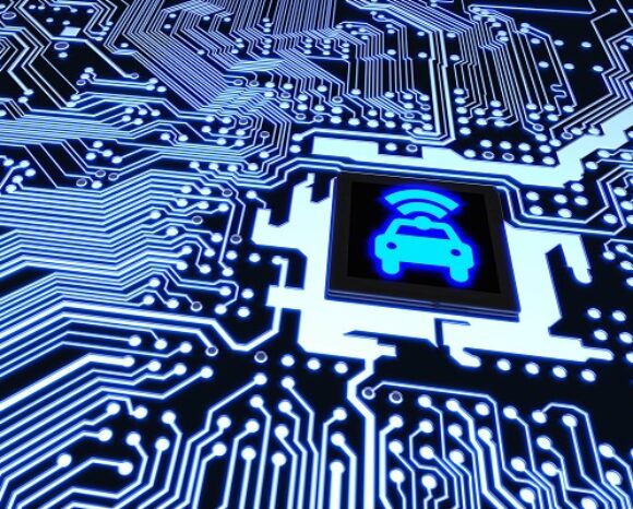 Smart car circuit board wifi chip connected vehicle concept