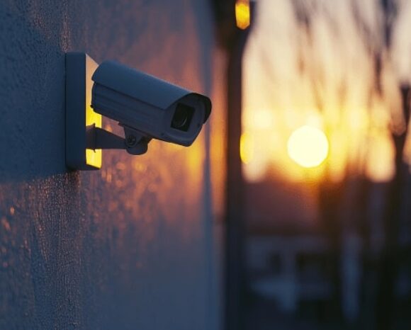 Überwachungskamera im Sonnenuntergang