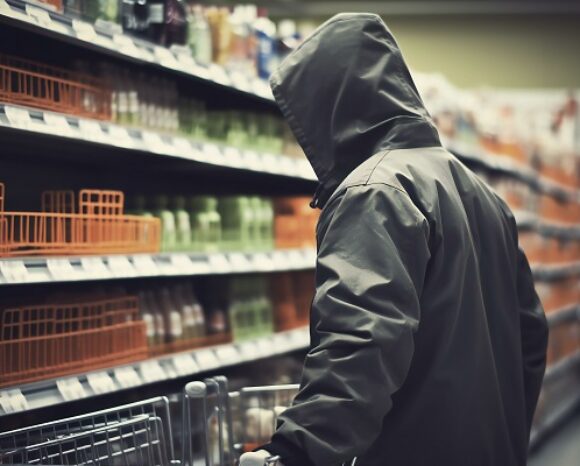 Retail shoplifting concept. Thief, shoplifter. Looters stealing things. Generative AI