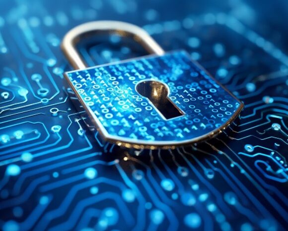 Abstract Background Illustrating Operational Technology (OT) Security, Encompassing Layers of Digital Defenses and Vigilant Protectors Safeguarding Critical Infrastructures