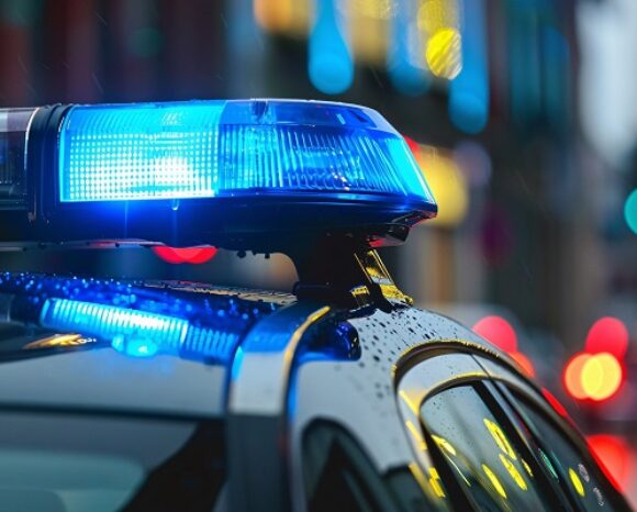 Blue light on police car