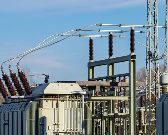 Umspannwerk (auch Umspannanlage) elektrischen Versorgungsnetzes eines Energieversorgungsunternehmens, Strom, Energiewende