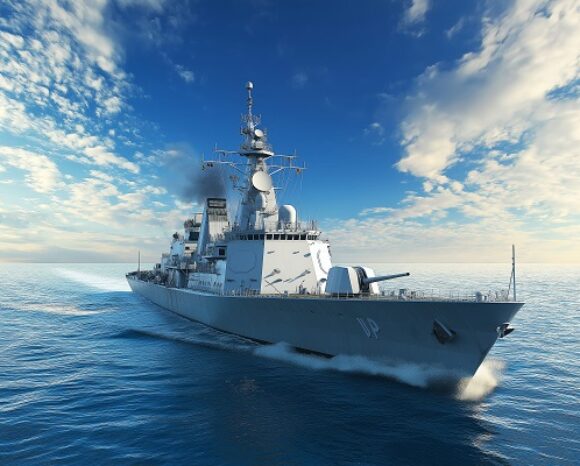 Modernes Kriegsschiff im Wasser