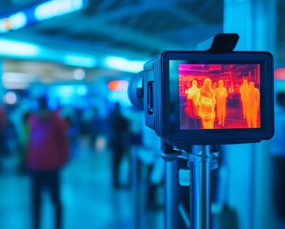 Wärmebildkamera zur Überwachung der Körpertemperatur von Personen am Flughafen