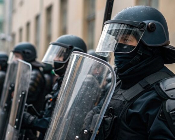 Nahaufnahme von Bereitschaftspolizisten