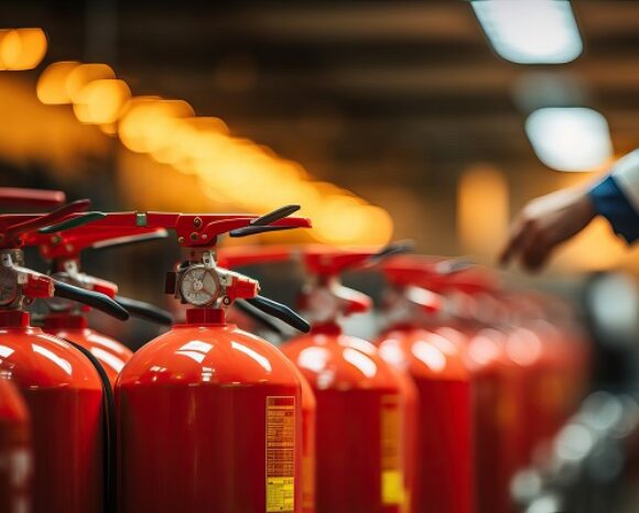 Mehrere Feuerlöscher nebeneinander
