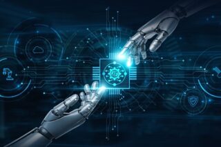 2 Roboterhände treffen sich in der Mitte