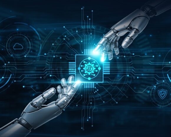 2 Roboterhände treffen sich in der Mitte