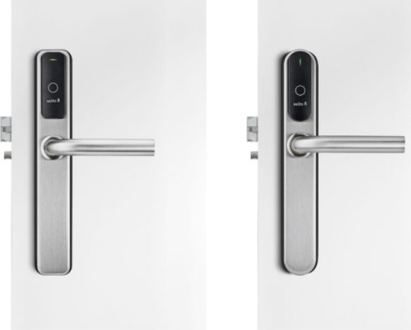 Elektronisches Türschloss Salto XS4 Heavy Duty aus Edelstahl mit modernem Design, geeignet für robuste Sicherheitsanwendungen