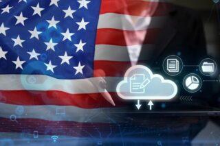 Cloud-Symbol mit US-Flagge dahinter