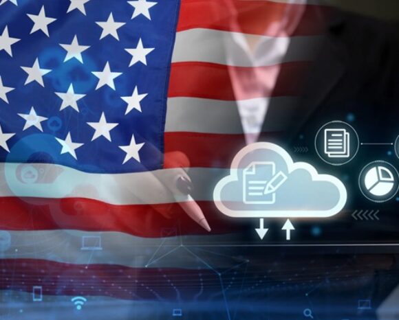 Cloud-Symbol mit US-Flagge dahinter